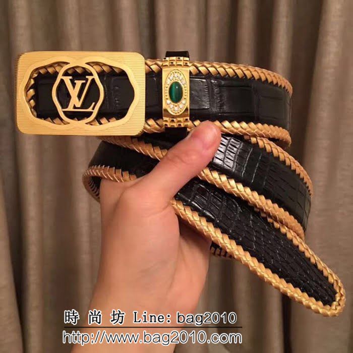 路易威登LV Louis Vuitton純手工編織無拼接美洲鱷魚A類肚皮 高端男士皮帶 LHG1210